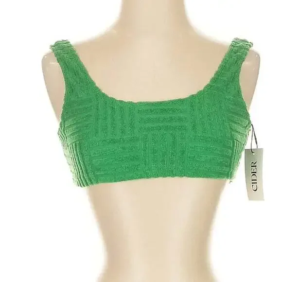 Cider Green Terry Cloth Crop Top New - Picture 2 of 7